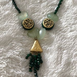 Brass necklace with jaid stone